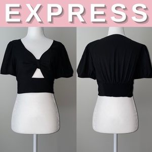 NEW Express Puffy Sleeve Cutout V-neck Crop Top XS